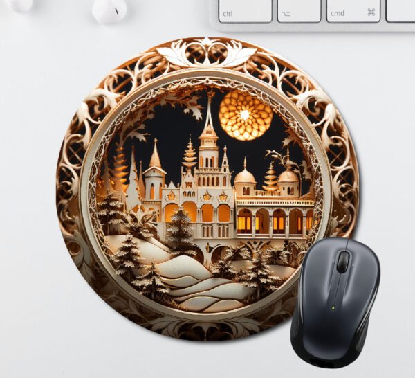 3D Christmas scene A mansion in a forest with hills Printed Mouse Pad