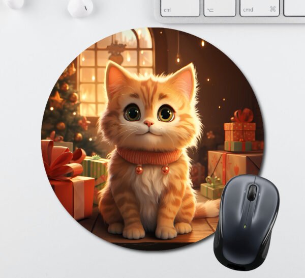 Christmas Mouse Pads - Cute Kitten With Presents and a Christmas Tree - Image 2