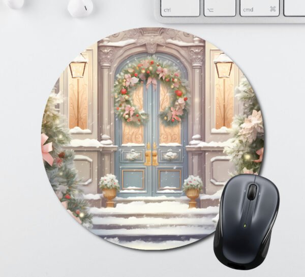 Christmas Mouse Pads - Blue Door with a Half Wreath and Christmas Trees - Image 2