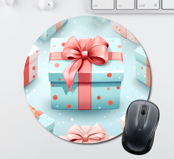 Christmas Mouse Pads - Blue Wrapped Presents with Red Dots and Red Ribbon - Image 2