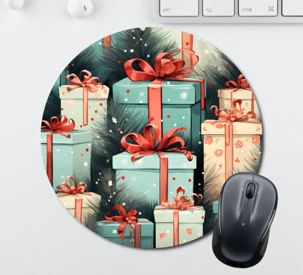 Christmas Mouse Pads - Green and Cream Wrapped Presents with Pine Branches and Red Ribbon - Image 2