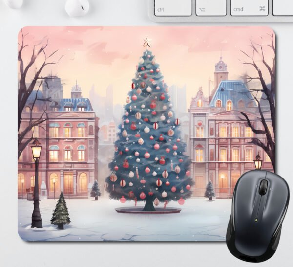 Christmas Mouse Pads - Decorated Christmas Tree in a City Square Design 1