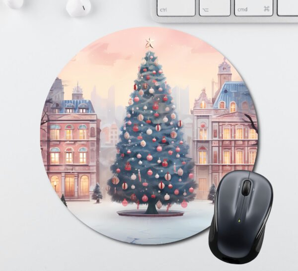 Christmas Mouse Pads - Decorated Christmas Tree in a City Square Design 1 - Image 2