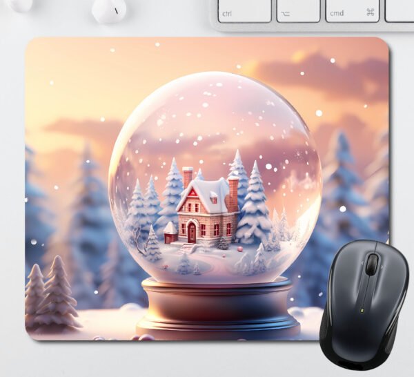 Christmas Mouse Pads - Snow Globe with a Large House with trees in the Snow