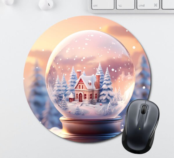 Christmas Mouse Pads - Snow Globe with a Large House with trees in the Snow - Image 2