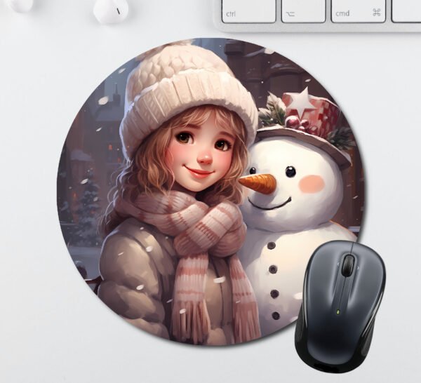 Christmas Mouse Pads - Pretty Girl with a Snowman in a Town - Image 2