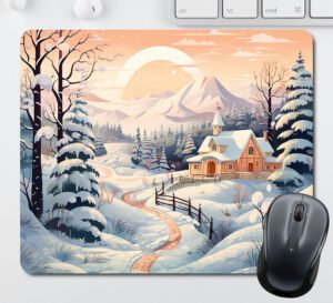 Christmas Mouse Pads - A House near a Mountain in a Forest