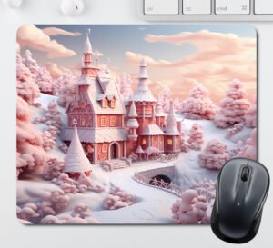 Christmas Mouse Pads - A Large Pink House Surrounded By Pink Trees