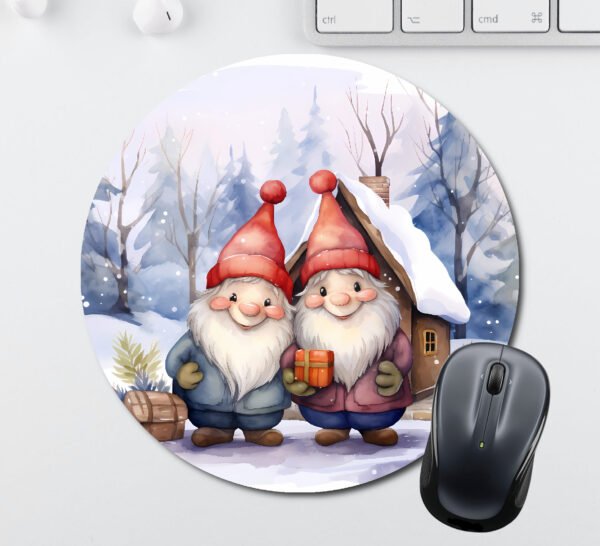 Christmas Mouse Pads - Two Gnomes with a Present in front of a House - Image 2