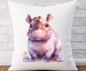 Watercolour Baby Hippo Cushion Cover