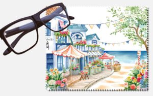 A small town beside an ocean lens cleaning cloth