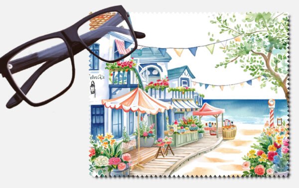 A small town beside an ocean lens cleaning cloth