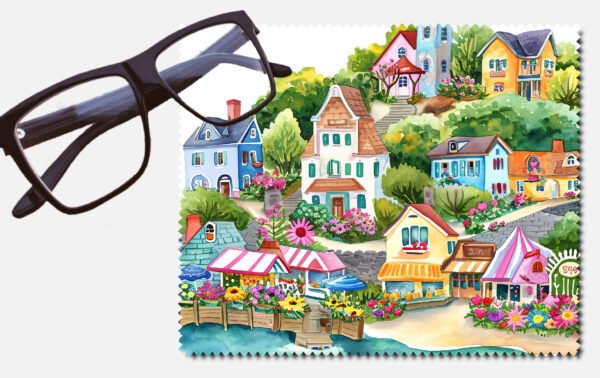 A beautiful colourful small town beside an ocean lens cleaning cloth