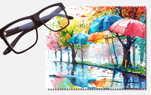 A rainy day with four floating umbrellas lens cleaning cloth