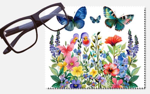 Two big butterflies and flowers lens cleaning cloth