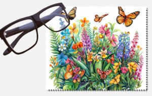 Butterflies and lots of flowers lens cleaning cloth