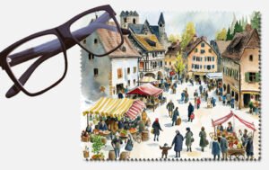 Lots of people in the town square lens cleaning cloth