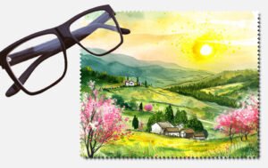 Green hills, tress and houses design 1 lens cleaning cloth