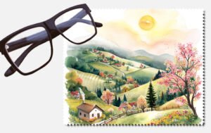 Green hills, tress and houses design 2 lens cleaning cloth