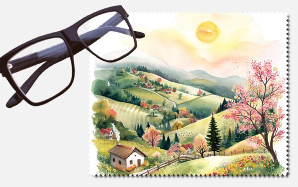 Green hills, tress and houses design 2 lens cleaning cloth