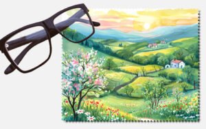Green hills, tress and houses design 3 lens cleaning cloth