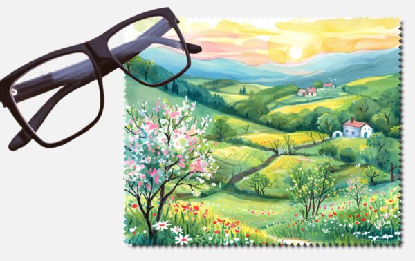 Green hills, tress and houses design 3 lens cleaning cloth