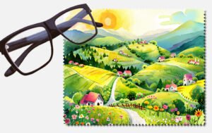 Green hills, tress and houses design 4 lens cleaning cloth