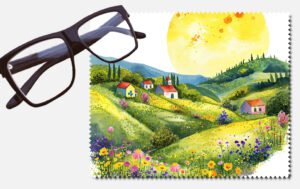 Green hills, tress and houses design 5 lens cleaning cloth