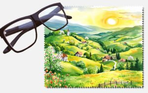 Green hills, tress and houses design 6 lens cleaning cloth