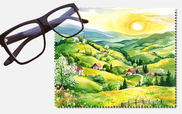 Green hills, tress and houses design 6 lens cleaning cloth