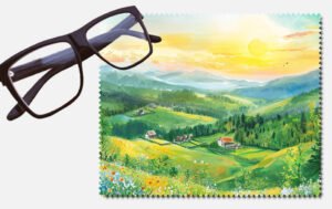 Green hills, tress and houses design 7 lens cleaning cloth