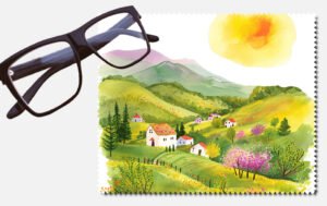 Green hills, tress and houses design 9 lens cleaning cloth