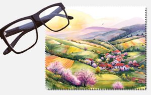 Green hills, tress and houses design 10 lens cleaning cloth