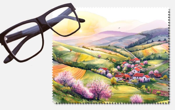 Green hills, tress and houses design 10 lens cleaning cloth