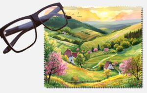 Green hills, tress and houses design 11 lens cleaning cloth