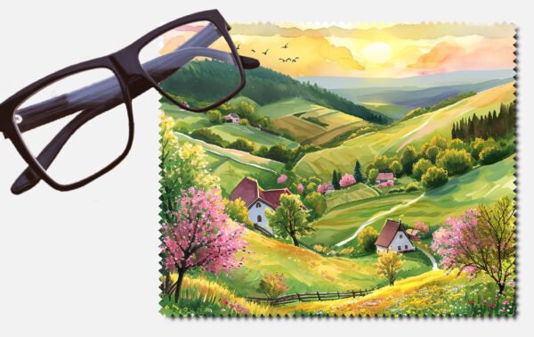 Green hills, tress and houses design 11 lens cleaning cloth