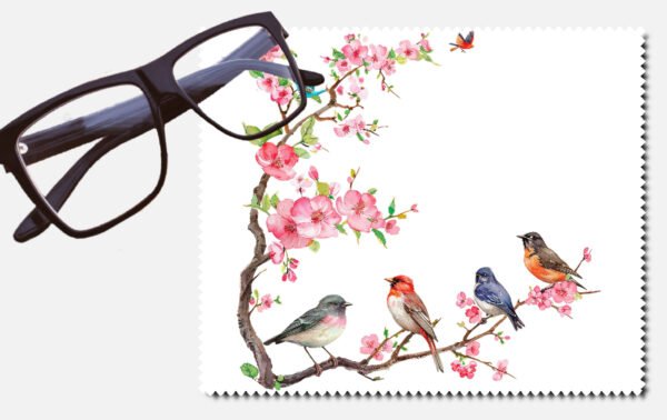 Birds on a branch with flowers design 4 lens cleaning cloth