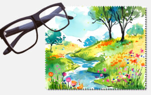 Landscape with trees, flowers and a stream design 2 lens cleaning cloth