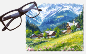 Cabins with flowers, hills and trees design 2 lens cleaning cloth