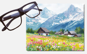 Cabins with flowers, hills and trees design 3 lens cleaning cloth