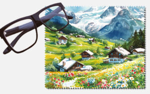 Cabins with flowers, hills and trees design 4 lens cleaning cloth