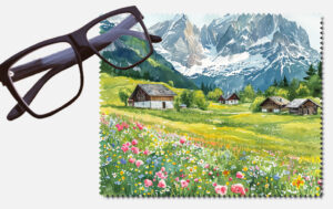 Cabins with flowers, hills and trees design 5 lens cleaning cloth
