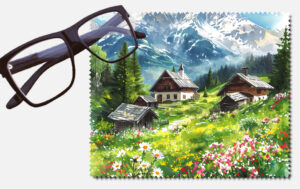 Cabins with flowers, hills and trees design 7 lens cleaning cloth