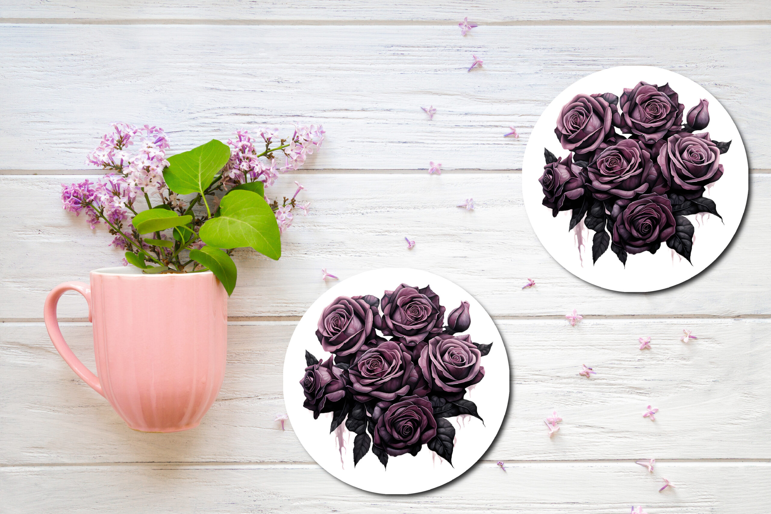 A Bouquet of Dark Roses Design 9 Printed Coasters - Image 2