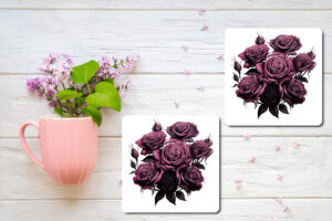 A Bouquet of Dark Roses Design 7 Printed Coasters
